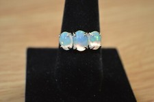 3.22ct Ethiopian Opal 3 Stone Ring Platinum over Sterling Silver Size 9