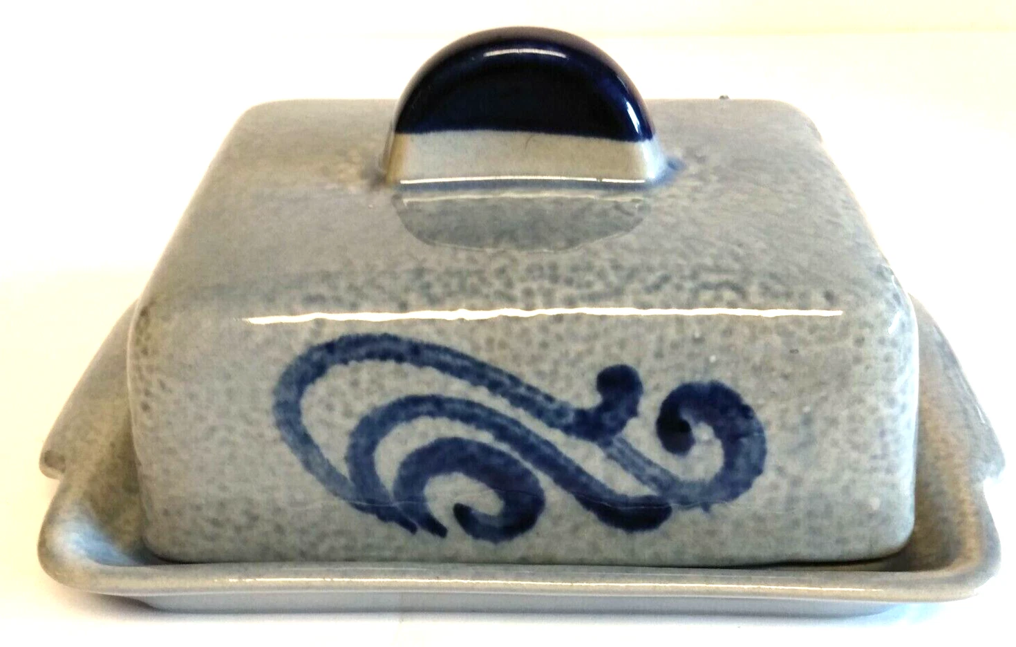 Studio Art Pottery Covered Butter Cheese Dish Blue and Gray