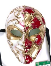 RED GOLD VENETIAN JOKER MARDI GRAS MASK MASQUERADE BALL MASKS Made In Italy