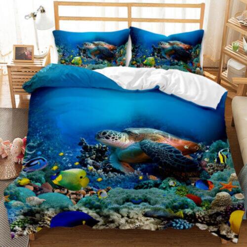 Turtle Colorful Underwater World Quilt Duvet Cover Set Comforter Cover - Foto 1 di 2