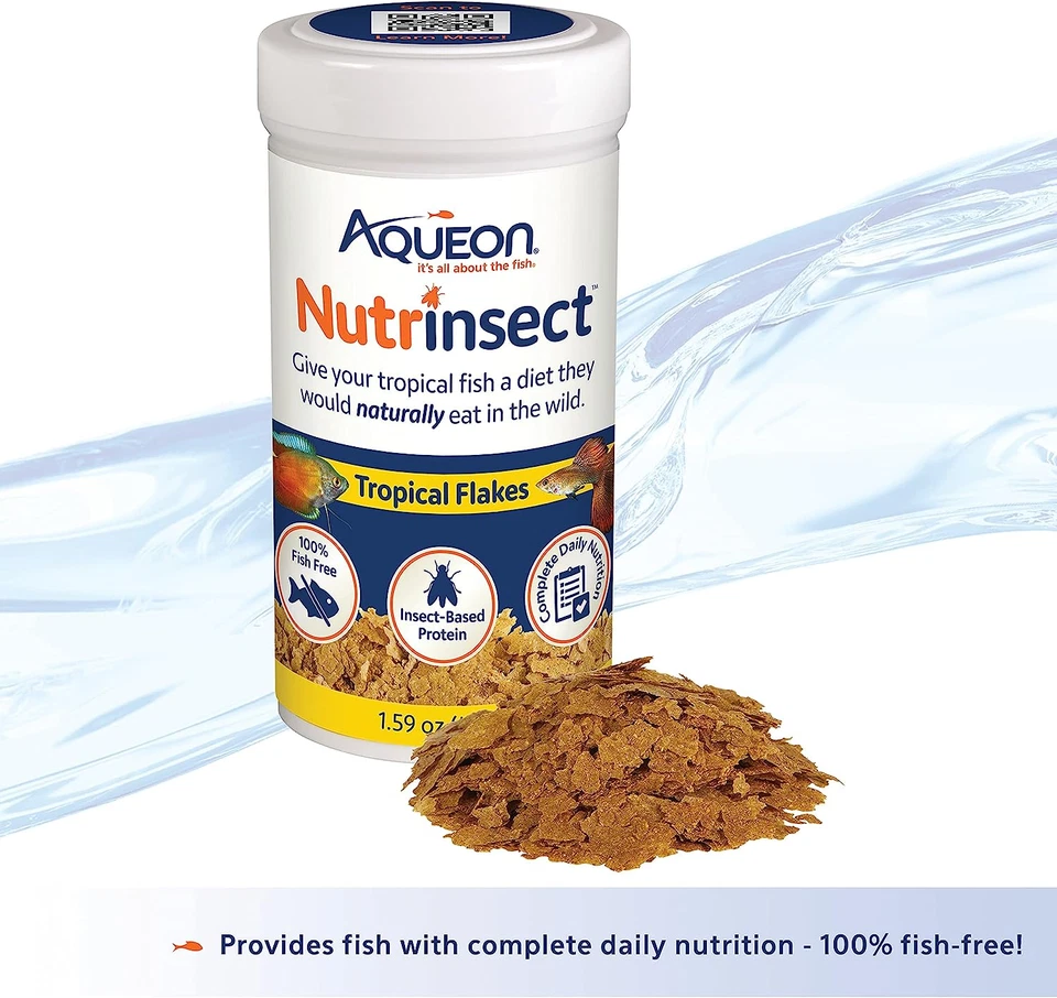 Ração para peixes sem peixe Aqueon Nutrinsect, flocos tropicais, 1,59 oz - Imagem 2 de 4