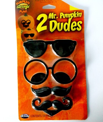 Mr Pumpkin 2 Dudes Glasses and Mustaches Plastic Pumpkin Decorating Fun World