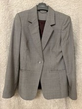 Austin Reed Signature 100% Wool Dog Tooth Blazer Black Burgundy Mix Size 10