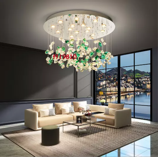 Luxury Stone Crystal Glass Chandelier Clear and Green Ceiling Light Art Pendant