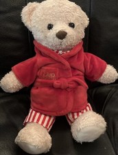 FAO Schwarz Plush Toy Beige Bear in Red Striped Pajamas And Red Robe 12
