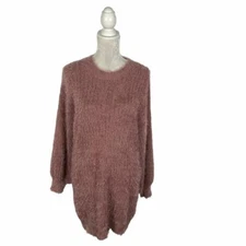 Forever 21 Fuzzy Mauve Sweater Tunic Drop Shoulder Balloon Sleeve Oversized S