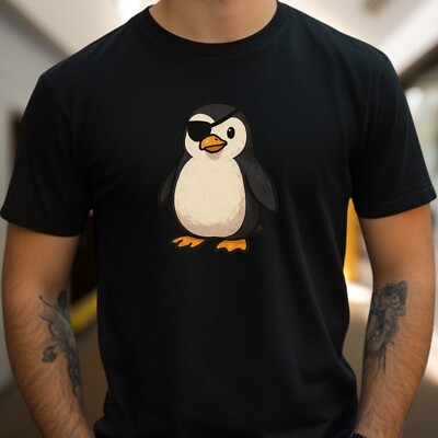 Men's Penguin Eye Patch Print Cotton T-Shirt Size XS to 5XL