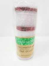 Crafter's Square Decorative Mesh - New - 6" x 5 yd -  White w/ Red