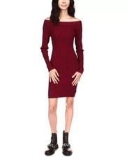 MICHAEL KORS Off-the-Shoulder Ribbed Bodycon Dress XL Dark Ruby Jersey Knit 