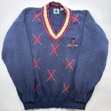 Size LARGE Men  s IZOD Argyle Golf Sweater Embroidered Logo Blue Maroon Vintage