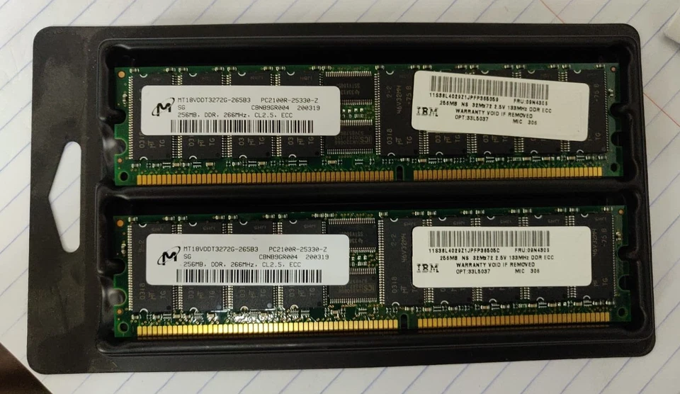 6x IBM 33L5037 09N4308 256MB DDR PC2100 CL2.5 ECC DDR SDRAM Server Memory Module - Image 2 of 2