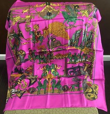 AUTH. HERMES PINK MULTICOLOR 'AU FIL DE LA SOIE' SILK SCARF 90