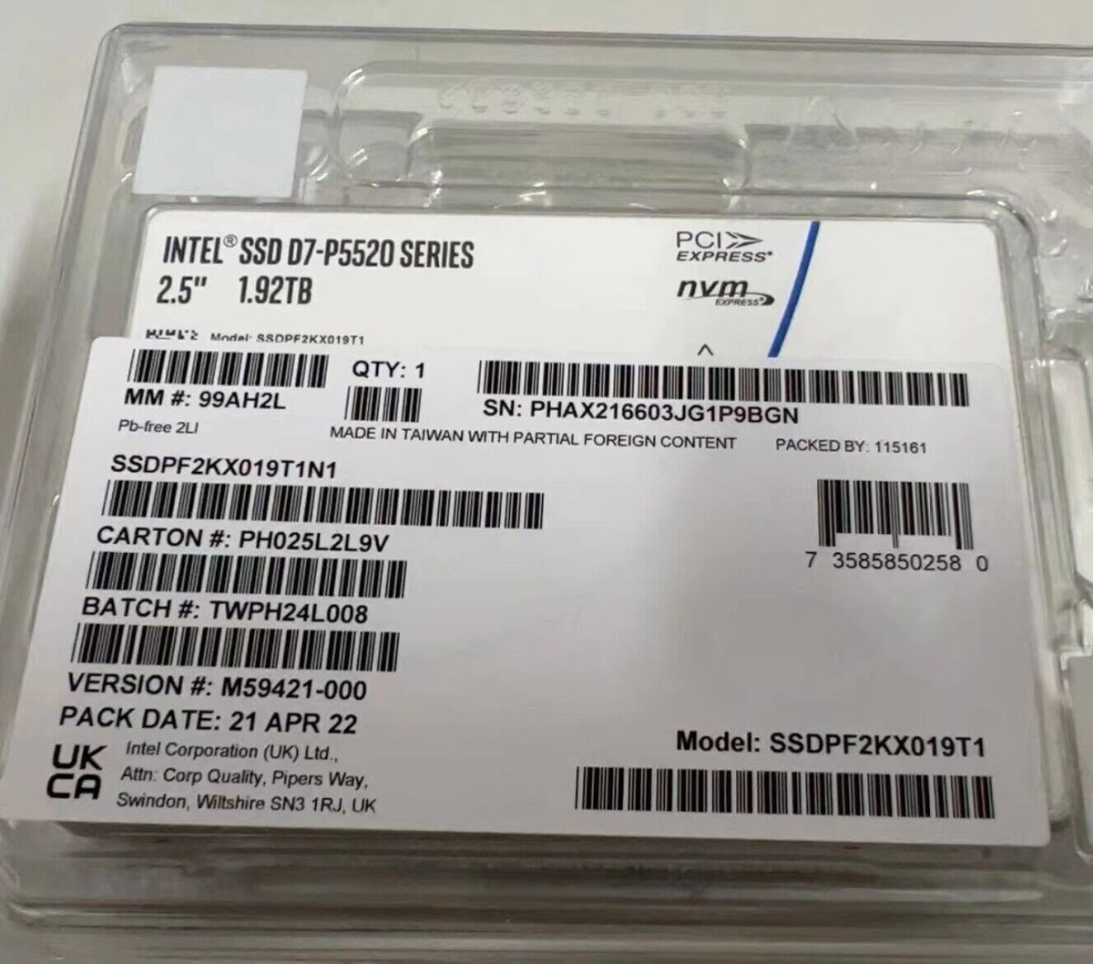 新品 Intel D7-P5520 PCIe 4.0 TLC 2.5 SSD Intel Solidigm D7 Series P5520 1.92 TB 2.5