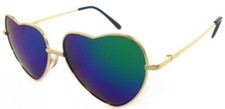 Lunettes De Femme Miroir En Forme De Cœur En Métal Doré Clair - Bleu Vert