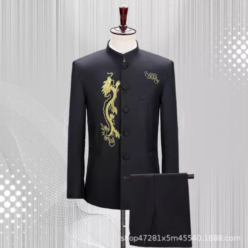 Men's Mandarin Collar Chinese Tunic Suit Jacket Coat Pants Traditional Zhongshan - Picture 4 of 23