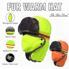 Hi Vis Reflective Winter Trapper Safety Hat Aviator Earflap Thermal Fur Ski Caps