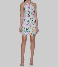 GUESS Womens White Floral Print Halter Faux Wrap Dress Size 4