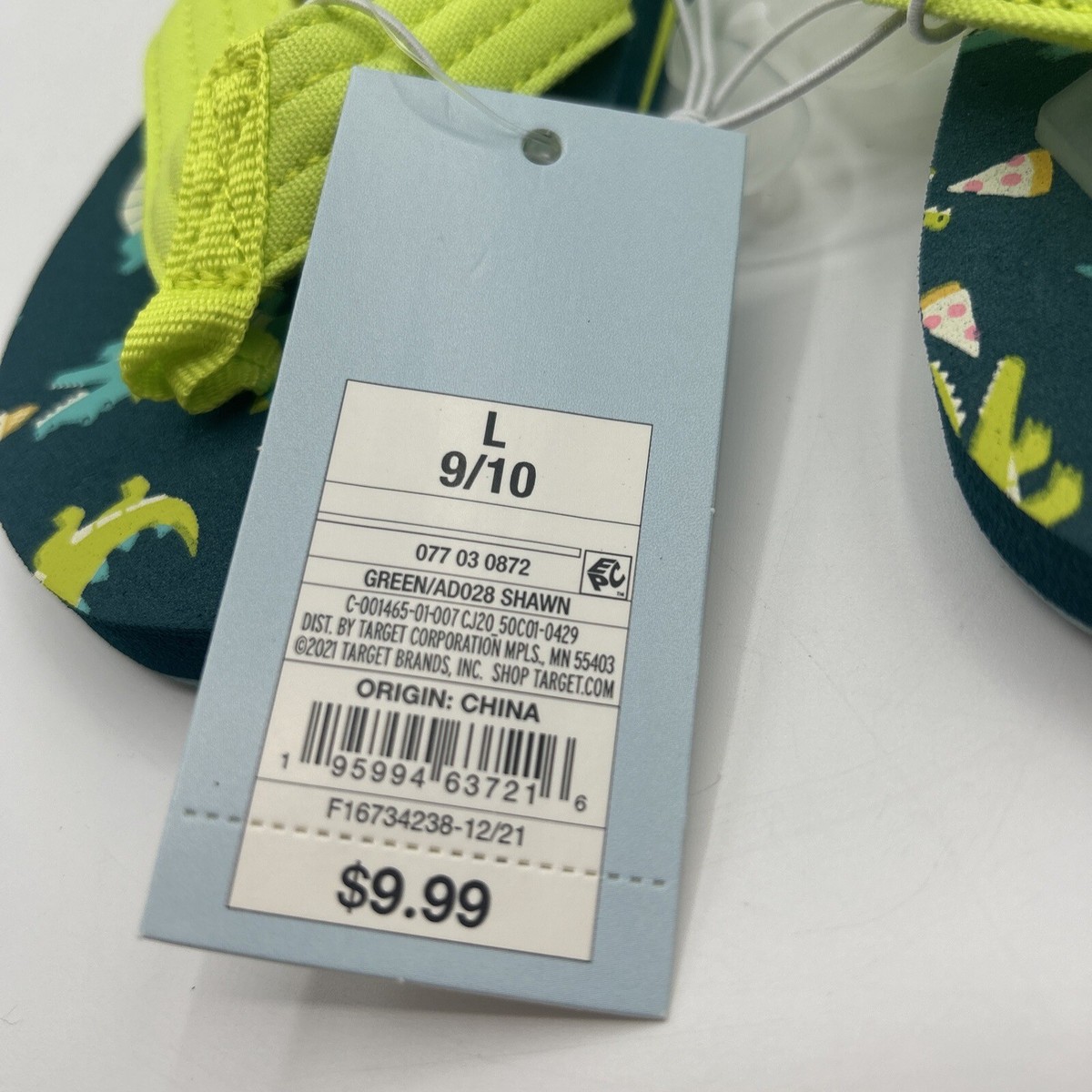 Cat & Jack Toddler Green Alligator SHAWN Flip Flop Sandals L 9/10
