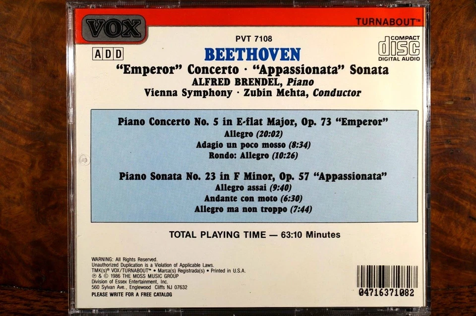 Beethoven - Emperor Concerto, Appassionata - Sonata, Zubin Mehta  -  CD, VG - image 2 of 2
