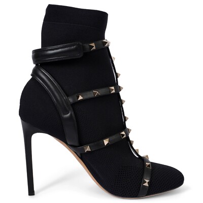 70267 auth VALENTINO black 2018 BODYTECH 105 ROCKSTUD Ankle Boot Shoes 41