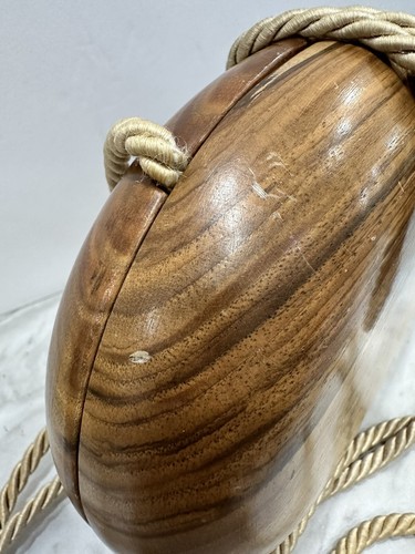 HARRY ROSENFELD ITALY Cross-Body WOOD HANDBAG PURSE - Leather Lined Vintage - Picture 2 of 3