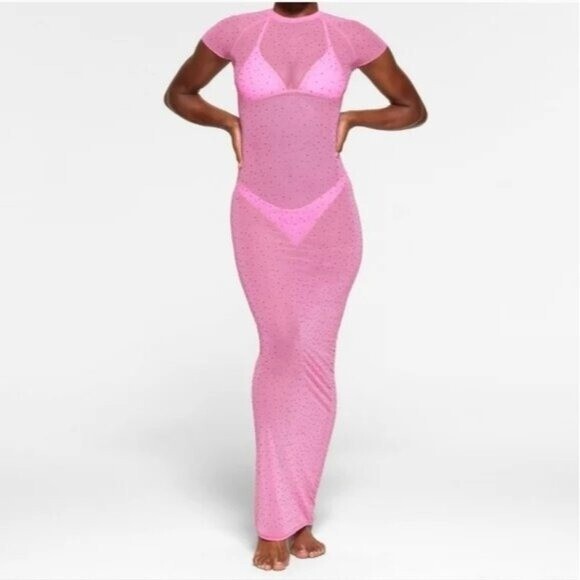 slim fit dress slacks SKIMS Long Slip Dress (Bubblegum)