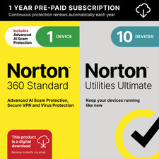 Norton 360 Standard  Utilities Ultimate  Digital Download Code Sent by Email