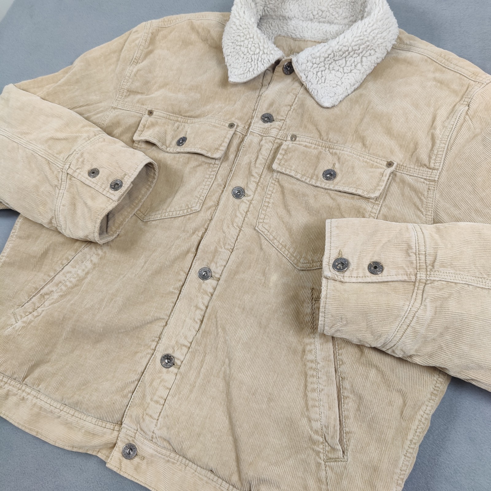 Old Navy Sherpa Lined Corduroy Jacket Men's XL Beige Cowboy Cut Vintage Workwear