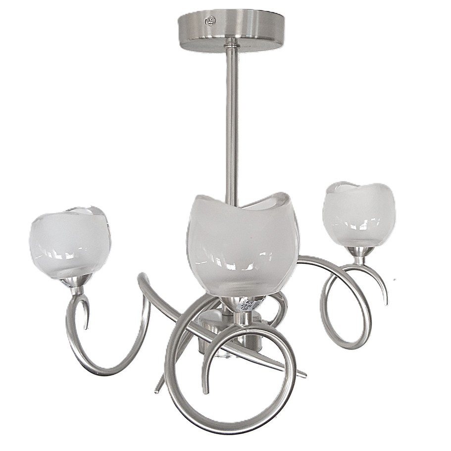 Litecraft Ceiling Light Semi Flush 3 Arm With Shades - Satin Chrome Clearance