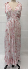 White Sheer Cotton Bird Print Sundress Boho Cottagecore Maxi Dress Size M/L