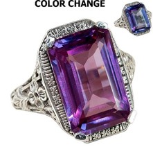16CT Natural Alexandrite 925 Sterling Silver Art Deco Ring Sz 5,6,7,8,9 RE2