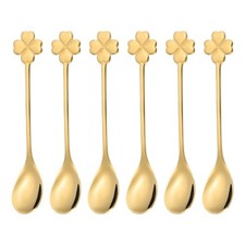 6pcs Coffee Spoons, Four Leaf Grass Tea Spoons Stainless Steel, Gold