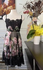 Dolce & Gabbana Black Floral Print Silk Lace Trim Sheer Nightdress Size M