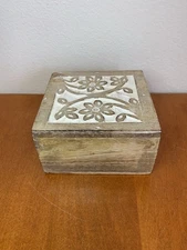 Vintage Hand-Carved Wooden Box - Rustic Floral Design - Jamaican Souvenir