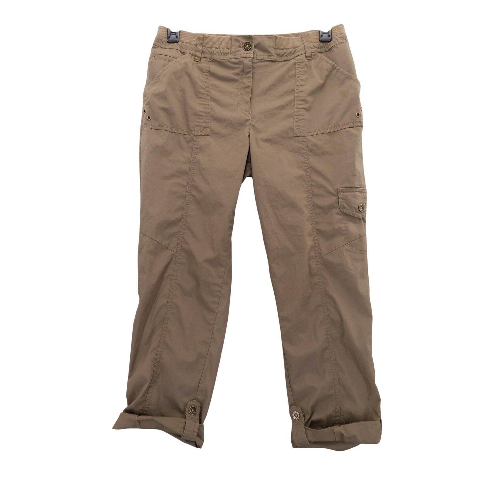 Chico's Cargo Pants Womens 1 M Brown Utility Stretch Roll Tab Hiking 79984