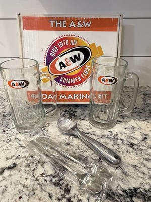 Vintage A&W Root Bear Float Making Kit 2 Mugs 1 Ice Cream Scoop 2 Soda Spoons