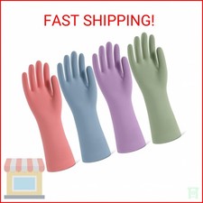 Rubber Cleaning Gloves for Dishwashing, 4 Pairs Reusable Kitchen Gloves for Wash