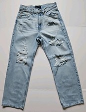 Aeropostale High Rise Baggy Denim Jeans Distressed Light Blue Women's 6 Short