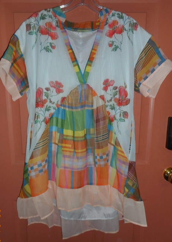 Women's Multi Color Lined Small Short Sleeve Shirt 