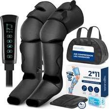 SereneLife Air Compression Leg Massager, Full Leg Massager with Heat and Compres