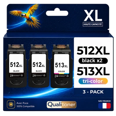 Pack 3 Cartouches compatible pour Canon PG512 CL513 Noir Couleur - Photo 1/4