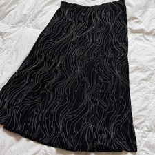 Y2k black abstract midi skirt white contrast embroidery sz med whimsigoth witchy