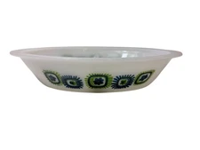 Vintage Glasbake RARE Mod Retro Divided Serving Dish Green & Blue Floral Pattern