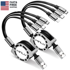 Multi Charging Cable 3A, 2Pack 4Ft Retractable Multi Charging Cord 3 in 1 Fast
