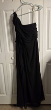 Elegant Azazie one-shoulder chiffon gown in timeless black. Size A14Floor-length