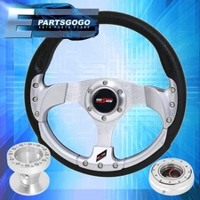 Pvc Silver Fusion Style Steering Wheel + Silver Quick Release For 96-00 Civic