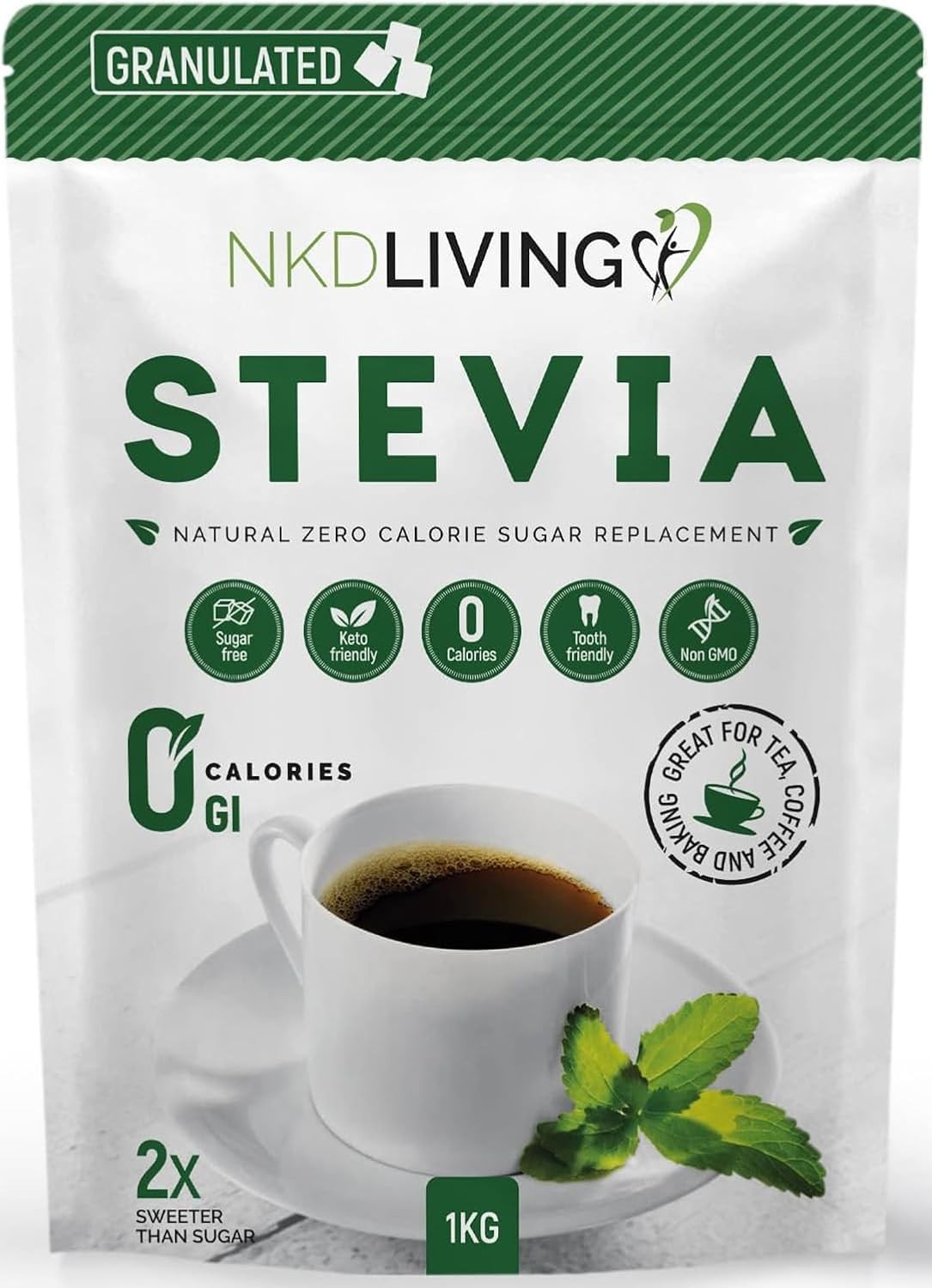 NKD Living Stevia Sweetener Granules 1kg – Natural Zero Calorie Sugar