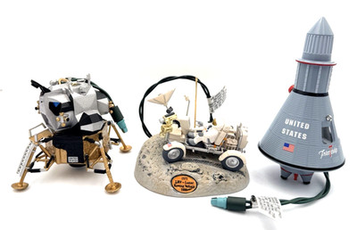 3 Aviation Space Ornaments Friendship 7 Lunar Rover & Lunar Module Orig Boxes