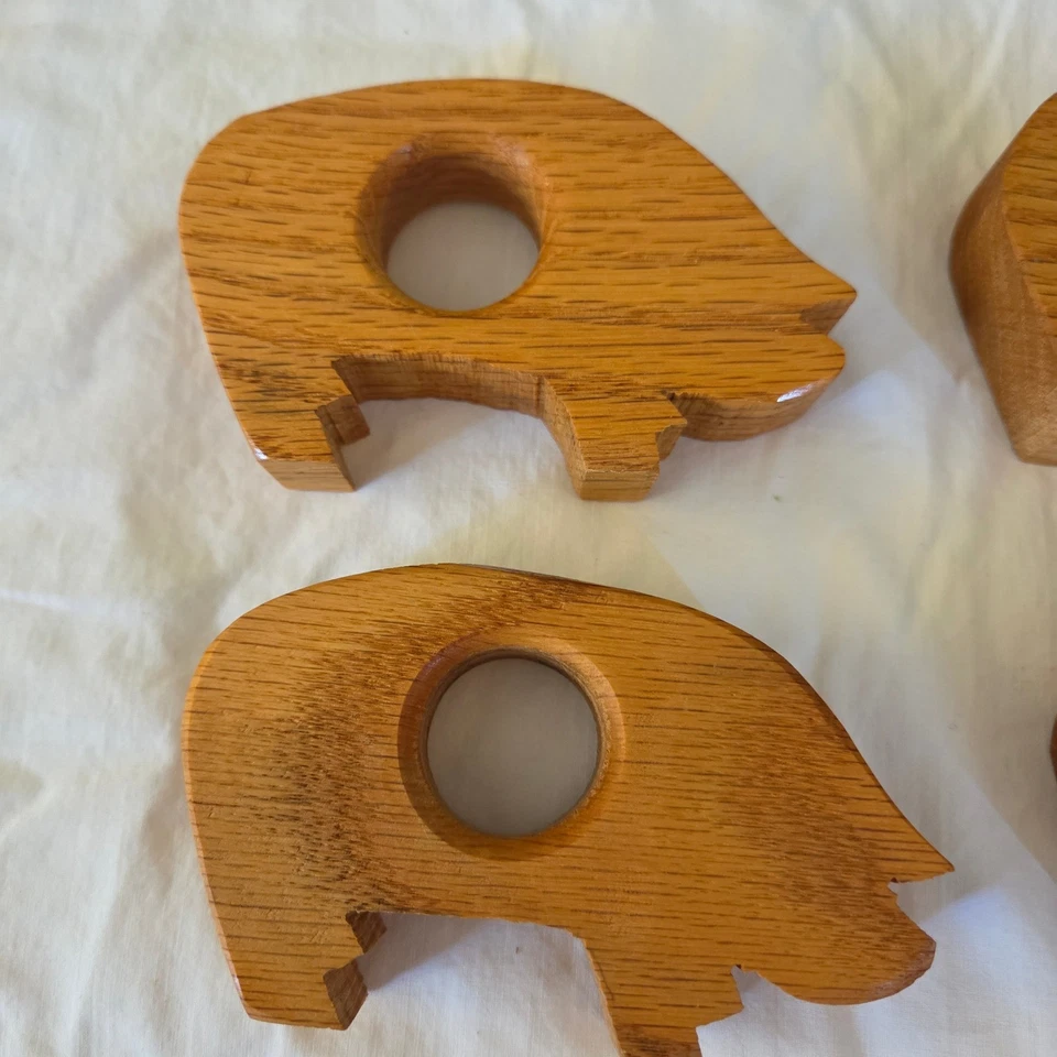 Juego de 6 servilleteros de madera para cerdo decoración de mesa de granja Foto 3 de 4