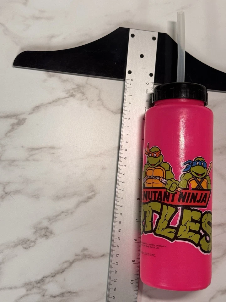 ВИНТАЖНЫЙ 1988 TMNT ПОДРОСТКОВ МУТАНТ НИНДЗЯ ЧЕРЕПАШКИ РОЗОВЫЙ ПЛАСТИКОВЫЙ ВОДЫ / НАПИТОК БУТЫЛКА - Изображение 2 из 4